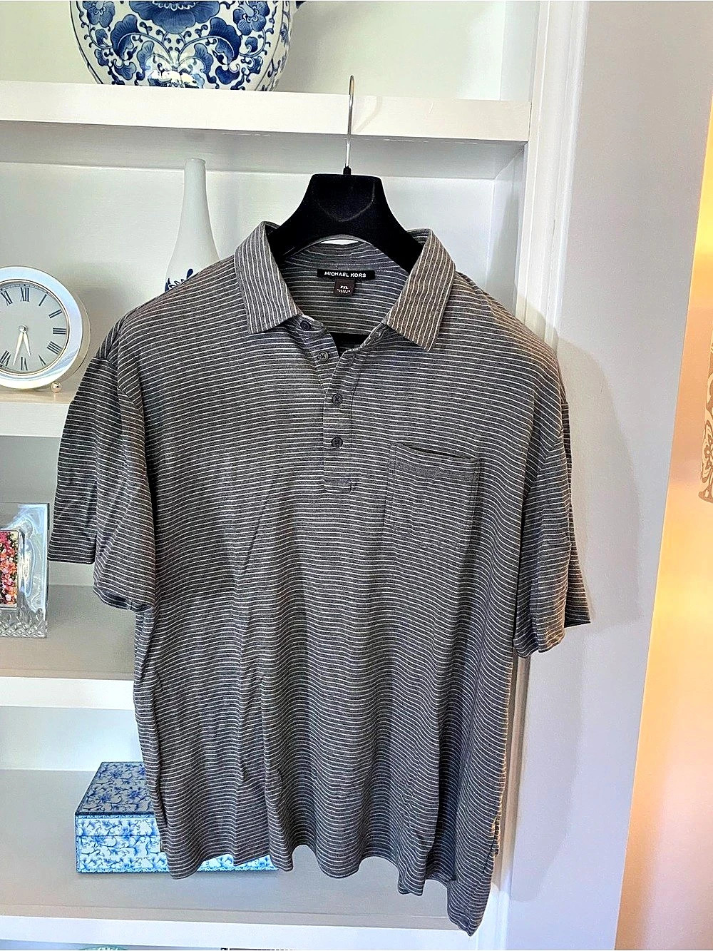 Michael Kors Men's Polo in Gray fine striped Like New
